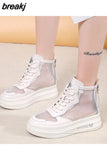 Platform Shoes for Women 2023 New Genuine Leather Chunky Luxury Designer Sneakers Woman Flats White Casual Tennis