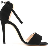 Sexy Women Summer Sandals Thin Heels Shoes Open Toe Velvet Party Black Elegant Woman Buckle Pumps