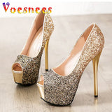 Sequin Fish Mouth High Heels With Gradient Color Trend Women's Shoes European And American Sexy Thin Heels Single