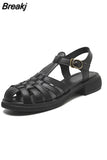 Women Summer Sandals Low Heel Chunky Heel Fisherman Sandals Cross Tied Ladies Casual Round Toe Shoes Buckle Strap Footwear