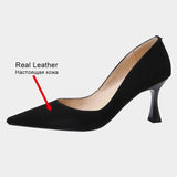 Size 33-40 Women Pumps Real Leather Sexy Solid High Heels Sheos For Women Pointed Toe Thin Heel Party Ladies