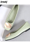 Flats Shoes Women Flat Ballet Square Toe Shallow Brand Shoe Slip On Loafers Metal Buckle Ballerina Zapatos De