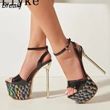 2023 New Summer Extreme High Heels Sexy 17CM Sandals Women Cozy Leather Open Toe Buckle Strap Party Dress Platform
