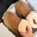 Women's Snow Boots Platform Boots Women Casual Winter Snow Ankle Boots Women Slip on Plush Boots Flat With women