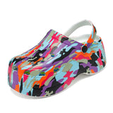 Platform Clogs Women Rainbow Print Height Increasing Fashion 5 CM High Heel Mule Garden Clogs Women's