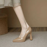 Super High Heels 2023 New Pointed Shallow Patent Leather Stilettos Fashion Women Thin Heel Platform Work Shoes