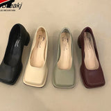 Low-Heeled Single Shoes Women Simple Retro Shoes Woman Square Toe Spring Autumn Flat