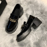 Women Square heel Platform Shoes Height Heels Women's Casual Loafers for Autumn And Winter Metal Decoration Heels Dress