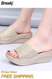 New Fashion Women's Sandals Lady Waterproof Platform Casual Mid-heel Sequin Fish Mouth Wedge Slippers Summer Women's