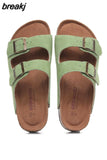 Summer Unisex Beach Holiday Cork Slippers 2023 Men Casual Double Buckle Outside Slides