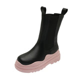 Lemon Green Platform Women Short Boots Slim Thick Sole Leather Chelsea Boots New Mixed Color Height Increase