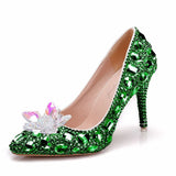 Quee Cinderella Glass Slipper With Money Pointed High-Heeled Fine With Rhinestone Sequins Bridesmaid Wedding
