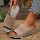 Breakj New Summer Women Thick Bottom Slippers Large-Size Wide Striped Fish Mouth Thick Bottom Slippers