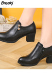 Women Shoes Autumn Winter Pu Leather Designer Thick High Heels Ladies Luxury Black Medium Heel Female Pumps Boots Fashion