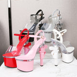 Women's Shoes Stripper Heels Platform Sandals Mules High Heels 17.5 cm Transparent Strip Pole Dance Pistol Heel Size