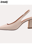 Size 33-40 Sandals Women 2023 Real Leather Close-Toe High Heels Summer Shoes For Women Chunky Heel Backsling