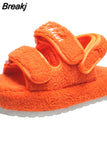 Women 2023 Autumn Fur Sandals Fashion Cozy Plush Gladiator Sandals Hook Loop Casual Ladies Slippers Platform Fuzzy Cotton