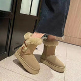 Thickened Velvet Women's Snow Boots Round Toe Mid-heeled Ankle Boots Solid Color Casual and Comfortable Women's