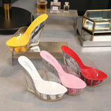 Breakj Korean Thick Platform Ultra High Heel Sandals High Transparent Special Crystal Shoe Waterproof Platform 15CM Wedge Wedge Women's
