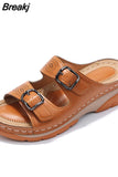 Women Closed Toe Summer Shoes 2023 New Comfort Double Buckle Wedge Ladies Sandals Plus Size Platform Casual Slippers
