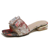 Slippers Female Summer Wear Out Coarse Heel Color Everything Fashion Rhinestone Sandals Large Size Women's Shoes