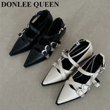 Spring Women Flat Shoes Brand Mary Jane Fashion Pointed Toe Low Heel Party Dress Pumps Belt Cross Strap Ballet Casual