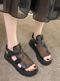 Women 2023 Summer New Fashion Thick-bottomed Breathable Eugene Yarn Mesh Magic Paste Roman