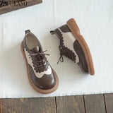 Tone Small Leather Shoes Handmade Literary Mori Girl Thick Sole Casual Shoes Brogue British Style Round Head Flat