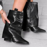 Size 48 Cowboy Design Ankle Boots Women Cowgirl Slip On Pointed Toe Booties Winter Shoes High Heels Fashion Winter