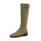 Women Knee High Boots 2022 Luxury Split Cow Genuine Leather Brown Black ZIP Low Block Heel High Quality Long Boot Handmade