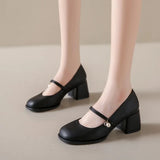 Spring and Autumn Season New Round Head Fashion Leather Waterproof Platform Comfortable High Heel Shallow Mouth