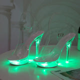 Sexy Ultra-heeled Sandals Ladies Stilettos Light Up Platform Sandals Transparent Crystal Shoes LED Glowing Shoes