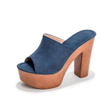 Slippers women platform sandals microfiber flip flops plus size 36-43 slides wood chunky super high heels shoes