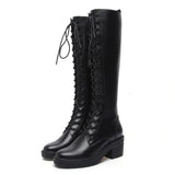 Long Ladies Boots Elegant Heeled High Heels Shoes for Women Lace-up Winter Knee Shaft with Laces White Spring Autumn