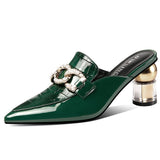 High Quality Women Mules High Heel Soft Leather Slippers Women Comfortable Square Toe Slippers Summer Designer