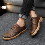 Men Round Head Leather Shoes Business Dress Shoes Handmade Casual Shoes Lace-up Footwear Men Platform Moccasins Slip-on