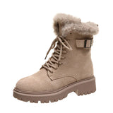 Women's Boots Winter Shoes Fur Boots Plush Warm Snow Ankle Booties Female Platform Chunky Botas Cow Suede