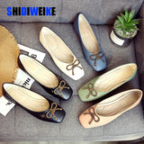 Women Soft Leather Ballerina Flats Comfortable Green Pink Beige Ballet Flats Square Toe korean Boat Shoes Plus Size