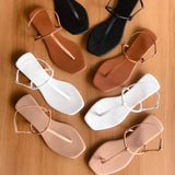 New Summer Fashion Ladies Sandals Solid Square Toe Ankle Strap Buckle Simple Flat Women Pinched Toes Shoes Large size