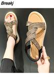 New Fashion Women's Flat Shoes 2023 Round Toe Rhinestone Sandals Soft Sole Slip-On Casual Shoes Woman Daily