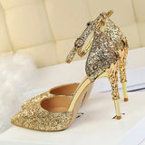 Elegant Party Sandals Metal Stiletto Glitter Pumps Luxury Women's Wedding Shoes Bride Gold Silver 2023 Women High