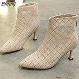 Autumn and Winter New High-heeled Boots Zipper Stiletto Short Boots Net Red Thin Boots Temperament Ankle Boots Short