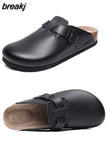2023 Fashion Men Beach Cork Slippers Summer Unisex Solid Color Non-slip Outside EVA Waterproof PU Leather Slide