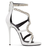 Red, White, Black High-Heeled Sandals, Bags, Chains, Sexy High-Heeled Shoes,