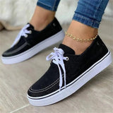 Women's Canvas Shoes 2023 Spring New Solid Denim Fabric Ladies Lace Up Casual Loafers 35-43 Large-Sized Female Comfy