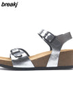 Fashion Women Cork Sandals 2023 New Summer Beach Wedge Trifle Buckle Strap Black White Platform Outside Sandalias