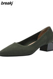 4cm Spring Summer Women's Large Shoes High Heels Solid Color Knitted Breathable Rubber Non slip Sole Latex Insole Work