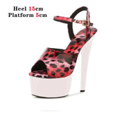 Leopard Sandals Pole Dance Shoes Stripper Sexy Combat Fetish High Heels Women Platform Shoes Party Club 15 17 CM