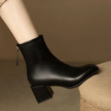 Winter New British Style Back Zipper Fashion Boots Women's Rough Heel Leather Suede Versatile Short Boots