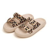 Summer Fashion Women Leopard Pattern Light EVA Sole Slippers Casual Double Buckle Non-slip Outside Home Slides